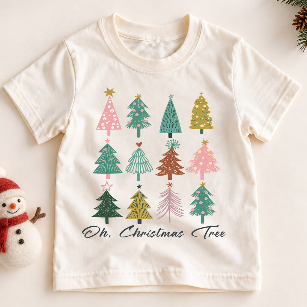 Oh Christmas Tree Kids Shirt, Retro Minimal Holiday Tee, Cute Festive Christmas Outfit, Holiday Gift for Children Holiday Gift Idea — product view 2