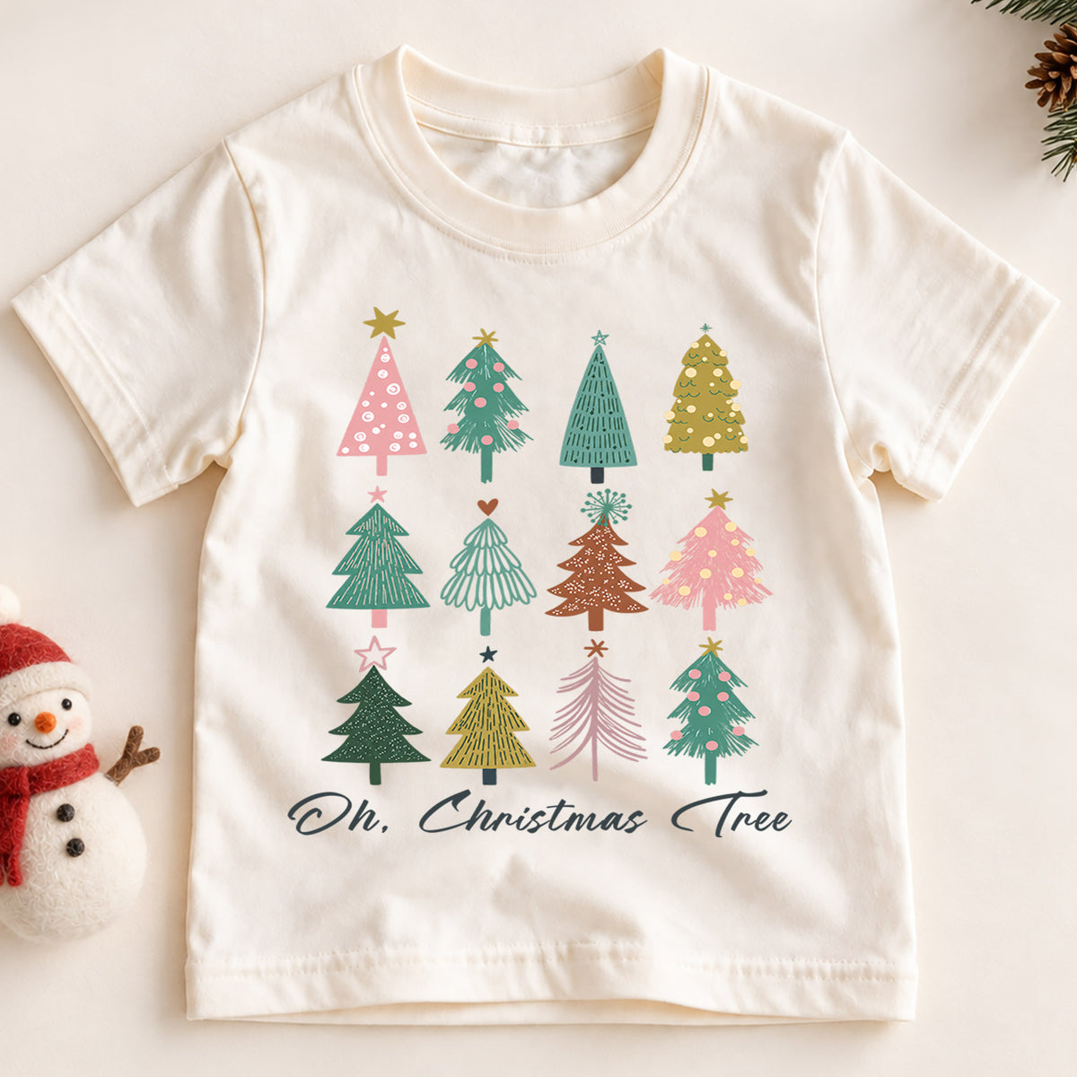 Oh Christmas Tree Kids Shirt, Retro Minimal Holiday Tee, Cute Festive Christmas Outfit, Holiday Gift for Children Holiday Gift Idea — product view 2