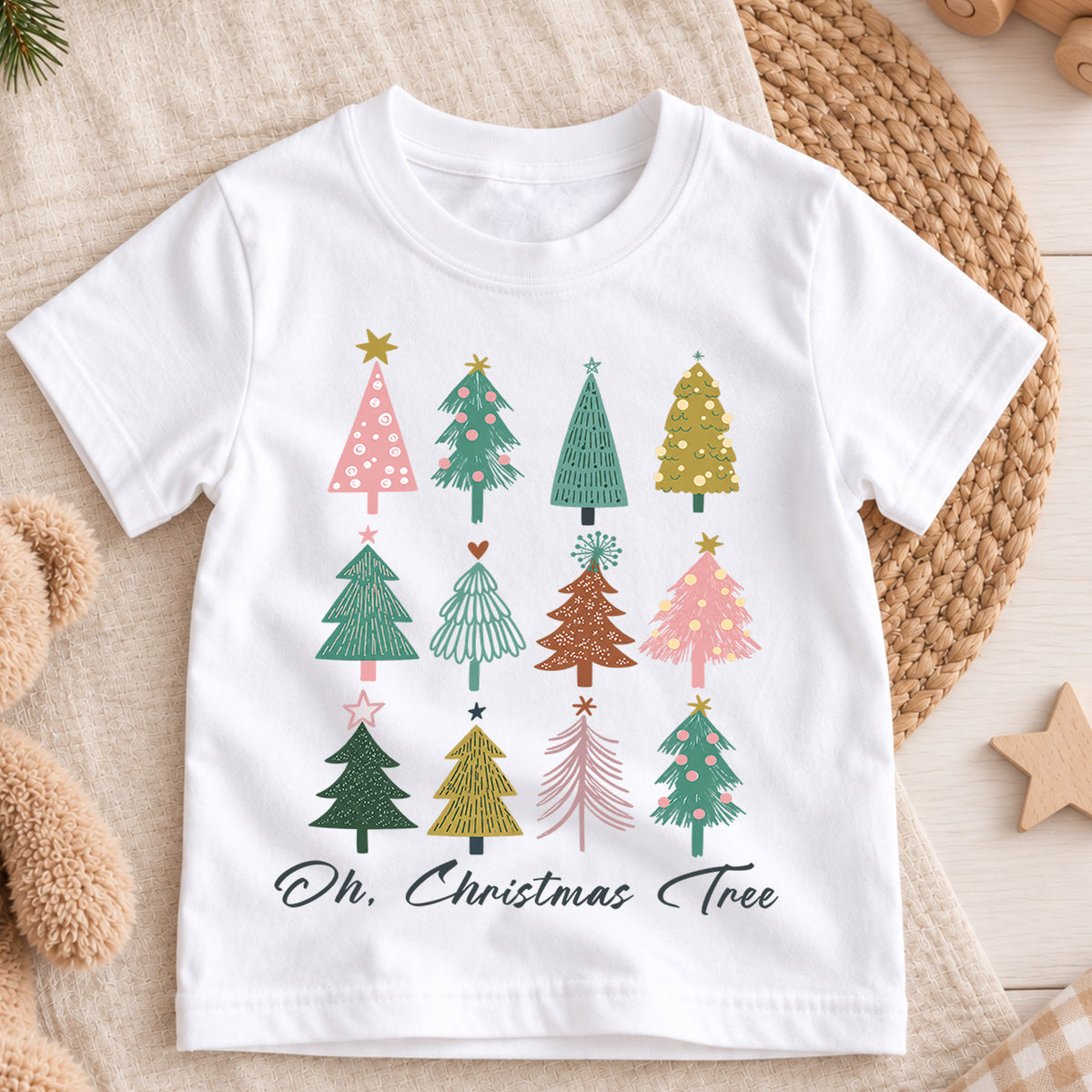 Oh Christmas Tree Kids Shirt, Retro Minimal Holiday Tee, Cute Festive Christmas Outfit, Holiday Gift for Children Holiday Gift Idea — product view 3