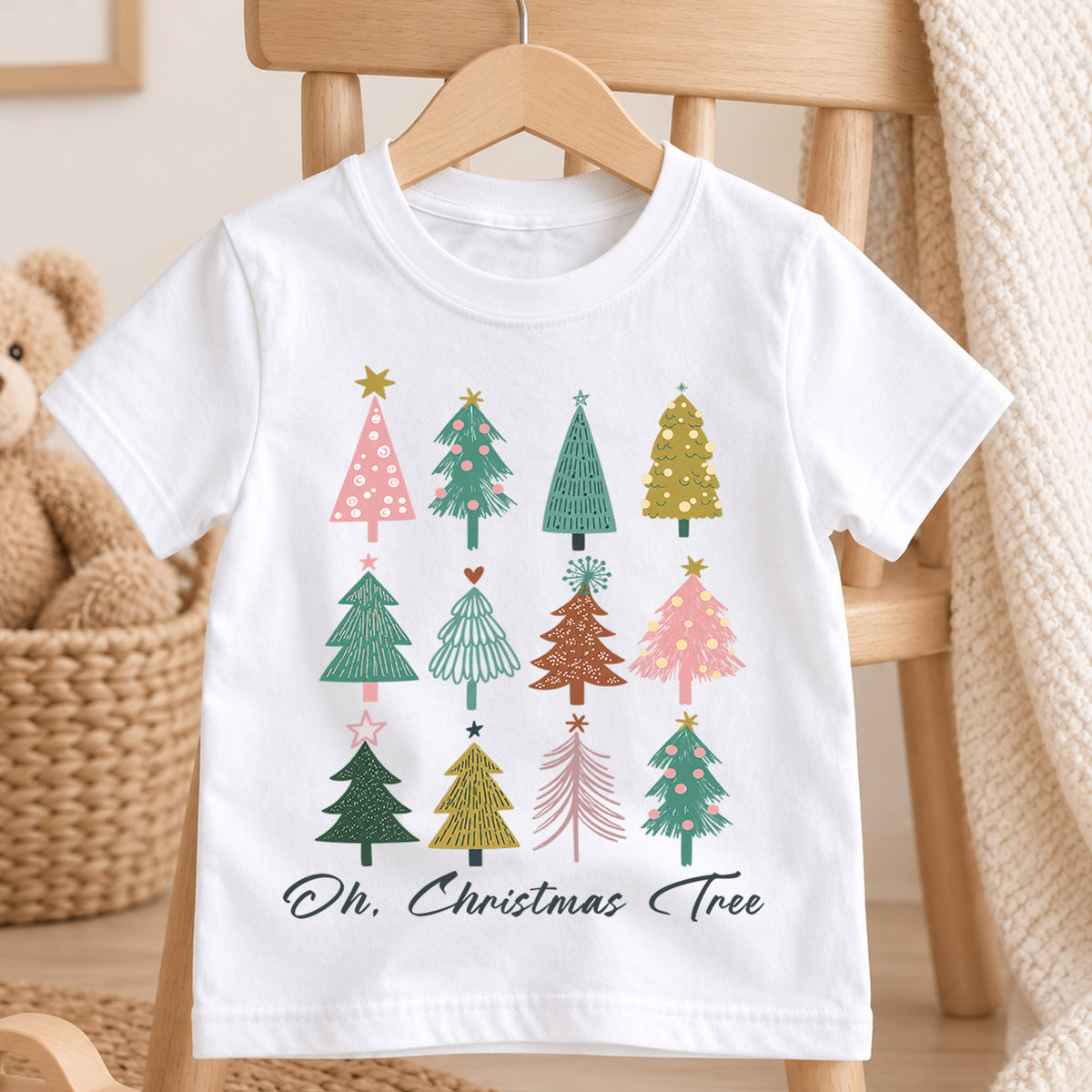 Oh Christmas Tree Kids Shirt, Retro Minimal Holiday Tee, Cute Festive Christmas Outfit, Holiday Gift for Children Holiday Gift Idea — product view 4