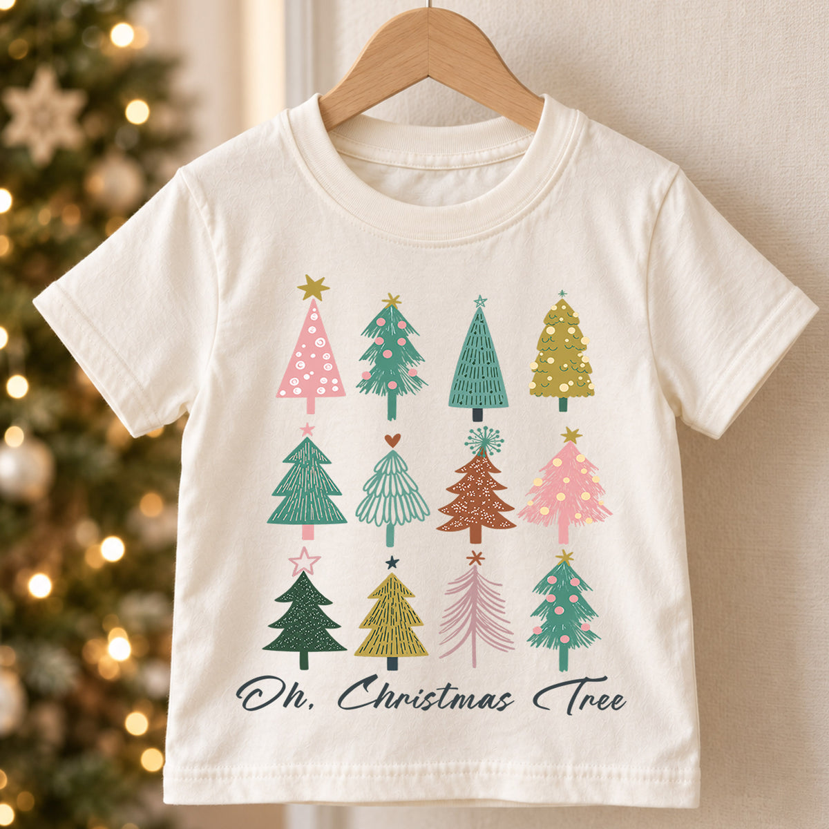 Oh Christmas Tree Kids Shirt, Retro Minimal Holiday Tee, Cute Festive Christmas Outfit, Holiday Gift for Children Holiday Gift Idea — product view 5