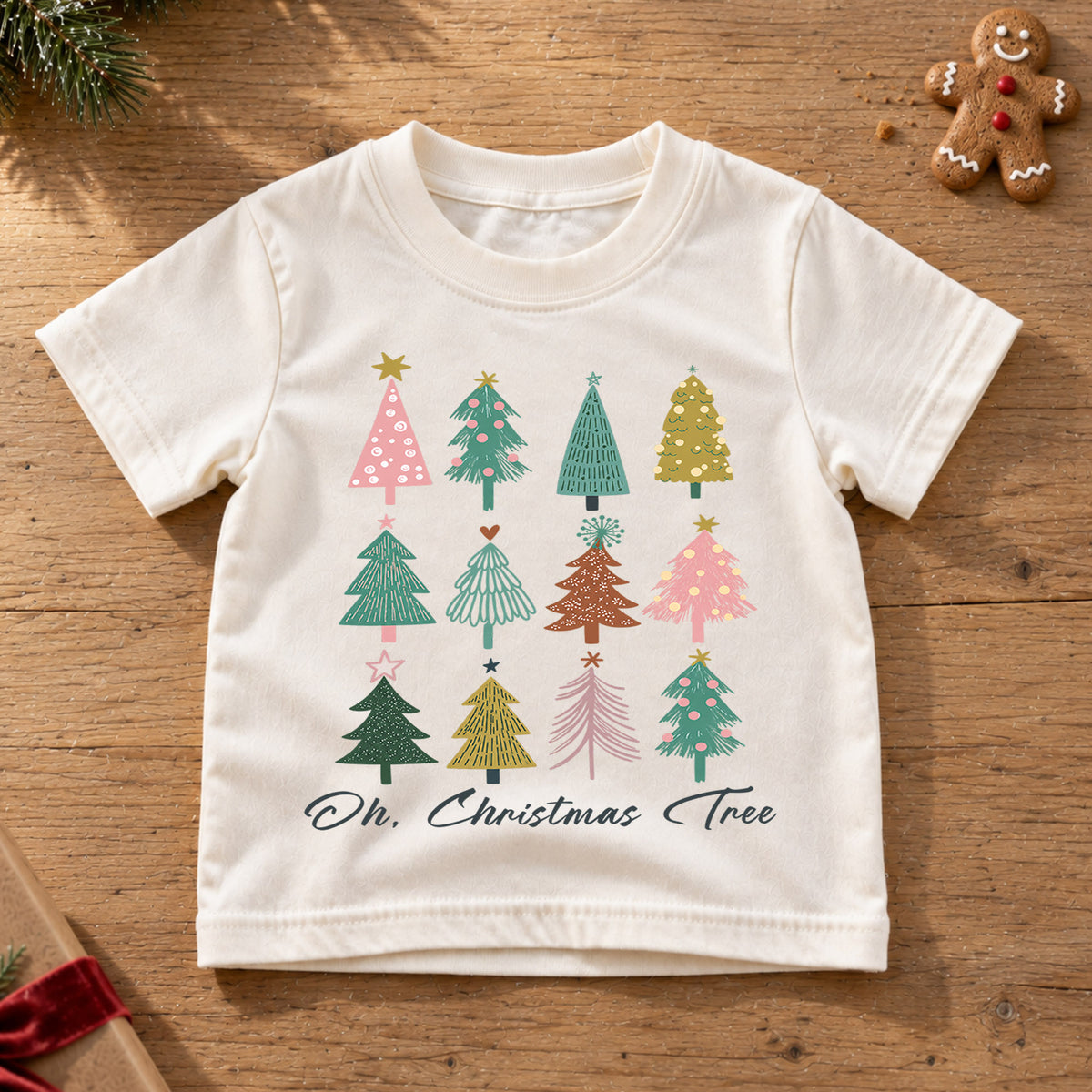 Oh Christmas Tree Kids Shirt, Retro Minimal Holiday Tee, Cute Festive Christmas Outfit, Holiday Gift for Children Holiday Gift Idea — product view 6