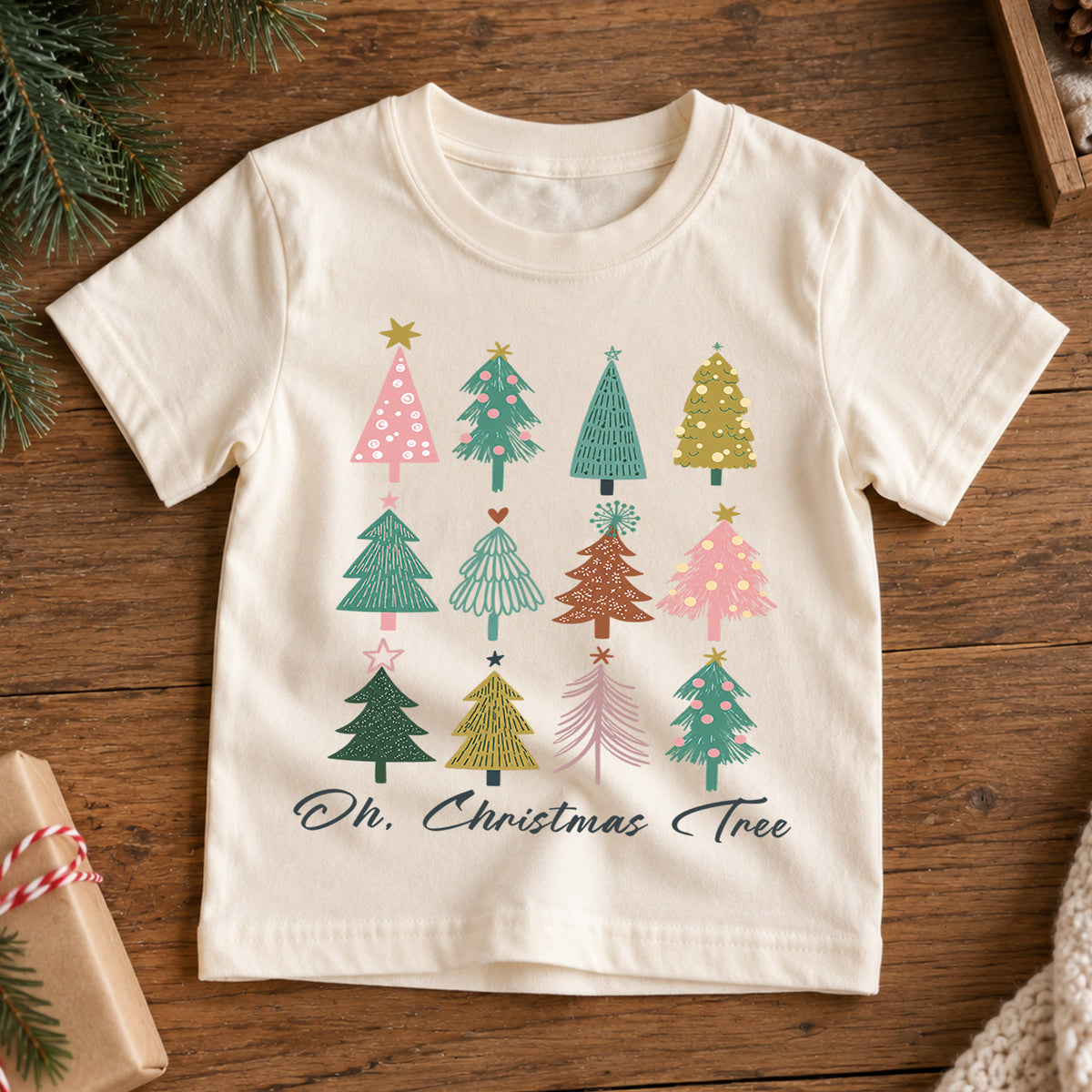 Oh Christmas Tree Kids Shirt, Retro Minimal Holiday Tee, Cute Festive Christmas Outfit, Holiday Gift for Children Holiday Gift Idea — product view 7