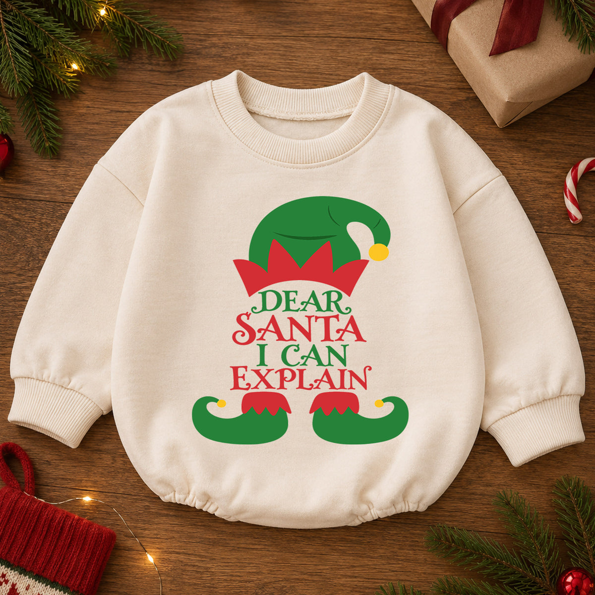 Dear Santa I Can Explain Baby Outfit, Funny Elf Christmas Romper, Toddler Holiday Romper, Baby Xmas Outfit, Christmas Gift — product view 2