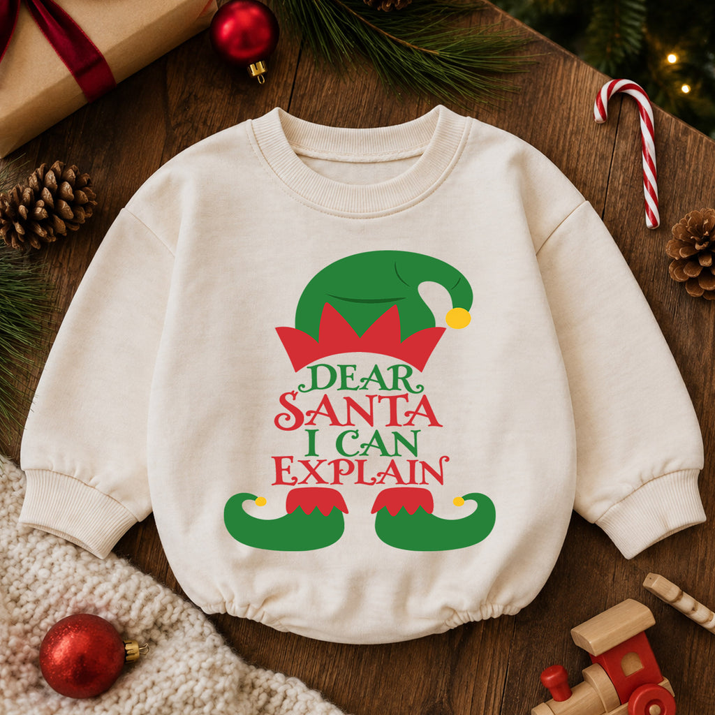 Dear Santa I Can Explain Baby Outfit, Funny Elf Christmas Romper, Toddler Holiday Romper, Baby Xmas Outfit, Christmas Gift — product view 6