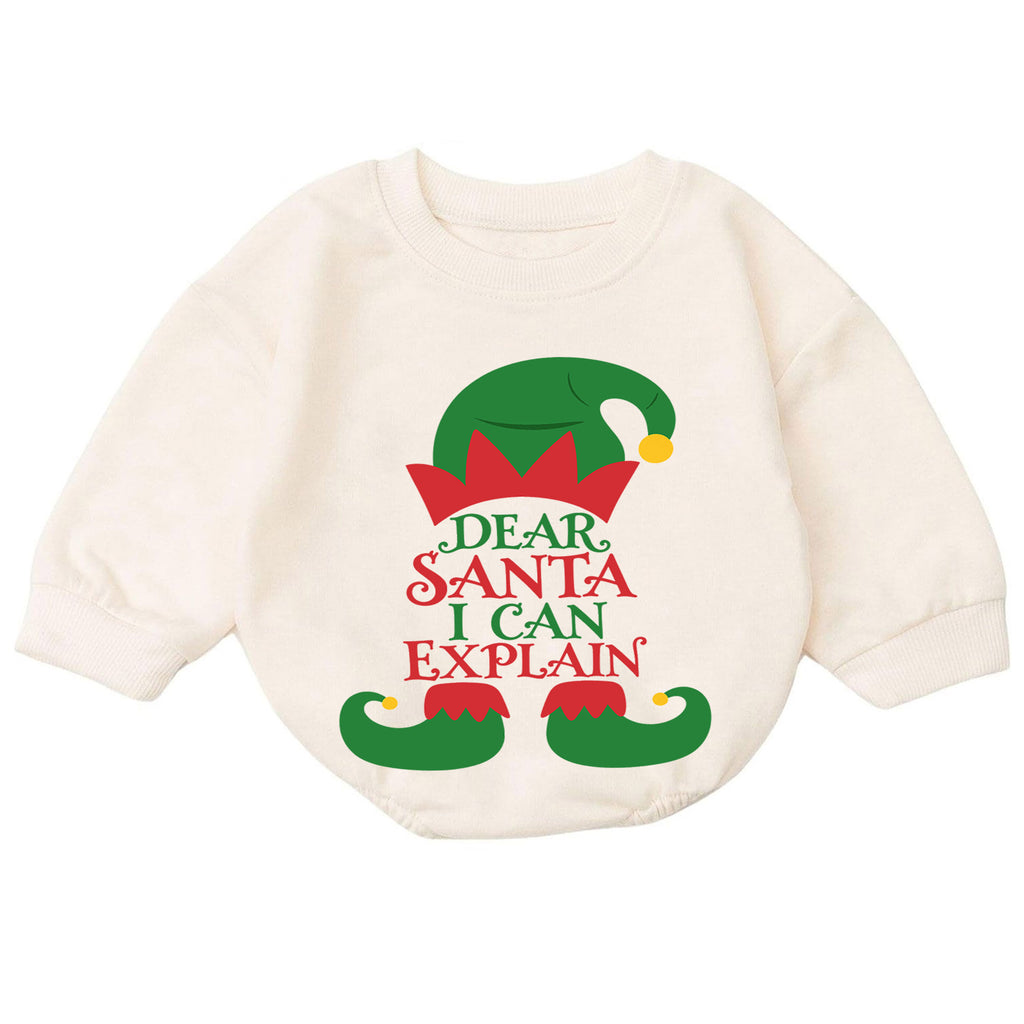Dear Santa I Can Explain Baby Outfit, Funny Elf Christmas Romper, Toddler Holiday Romper, Baby Xmas Outfit, Christmas Gift — product view 7