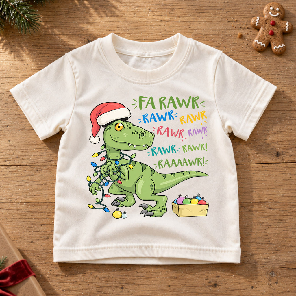 Funny Dinosaur Christmas Kids Shirt, Fa Rawr Holiday Tee, Cute Festive Christmas Outfit, Holiday Gift for Boys Cute Holiday Gift Idea — product view 6