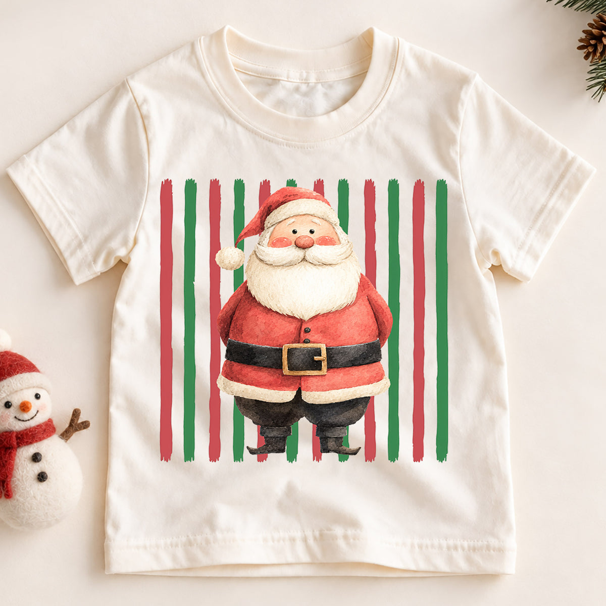 Santa Christmas Kids Shirt, Retro Stripe Holiday Tee, Cute Festive Christmas Outfit, Holiday Gift for Children Holiday Gift for Little Ones — product view 2