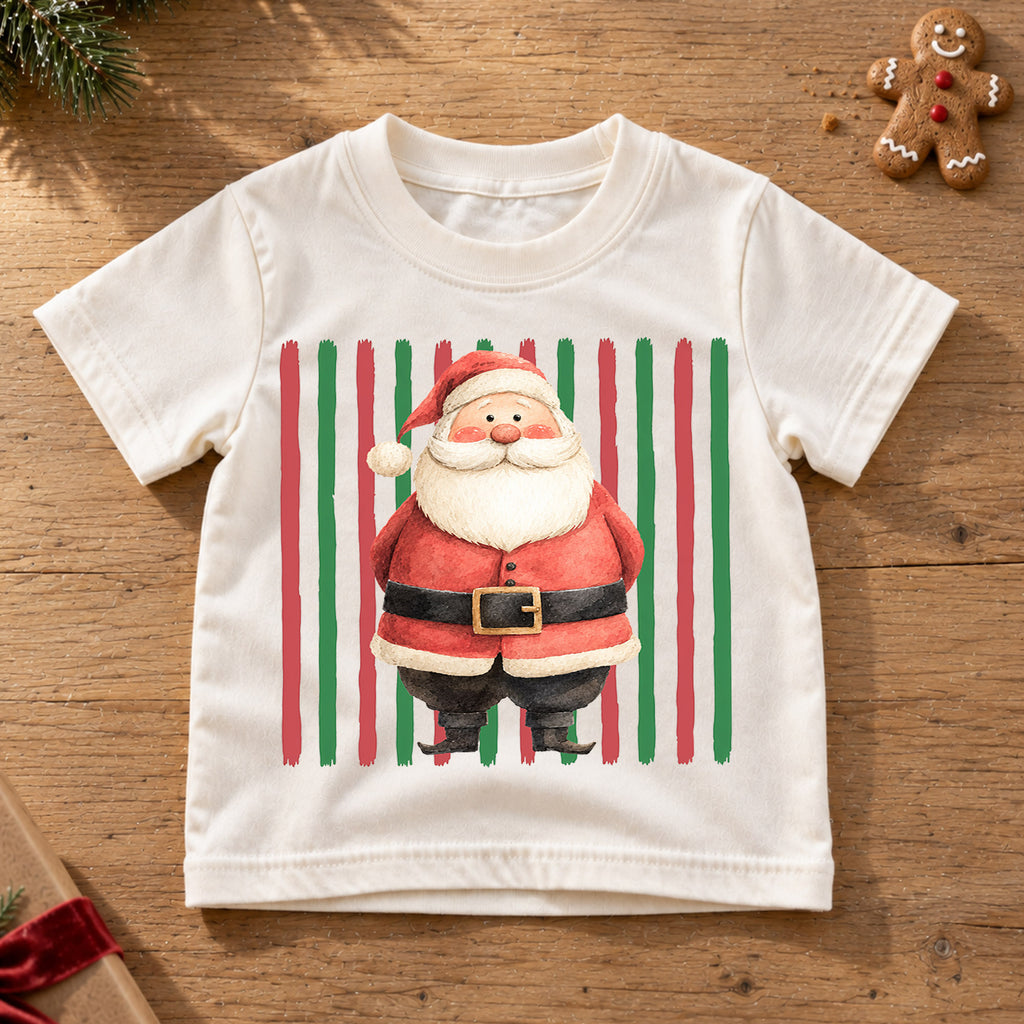 Santa Christmas Kids Shirt, Retro Stripe Holiday Tee, Cute Festive Christmas Outfit, Holiday Gift for Children Holiday Gift for Little Ones — product view 6