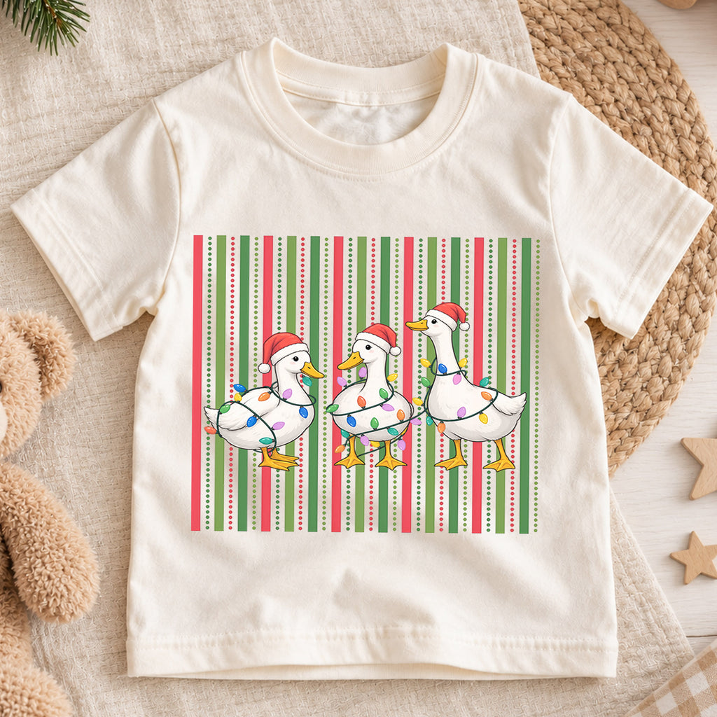Christmas Duck Kids Shirt, Funny Goose Holiday Tee, Cute Festive Christmas Outfit, Holiday Gift for Boys and Girls Festive Xmas Gift Idea — product view 1
