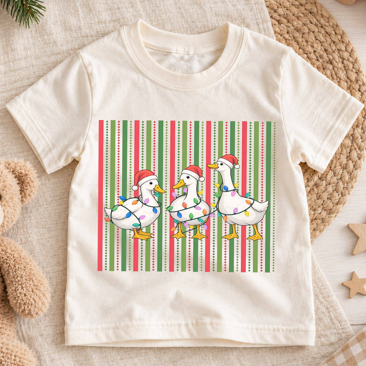 Christmas Duck Kids Shirt, Funny Goose Holiday Tee, Cute Festive Christmas Outfit, Holiday Gift for Boys and Girls Festive Xmas Gift Idea — product view 1