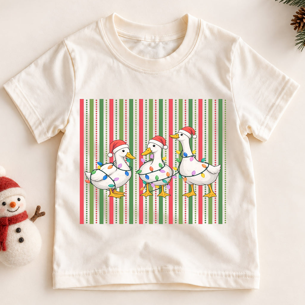 Christmas Duck Kids Shirt, Funny Goose Holiday Tee, Cute Festive Christmas Outfit, Holiday Gift for Boys and Girls Festive Xmas Gift Idea — product view 2