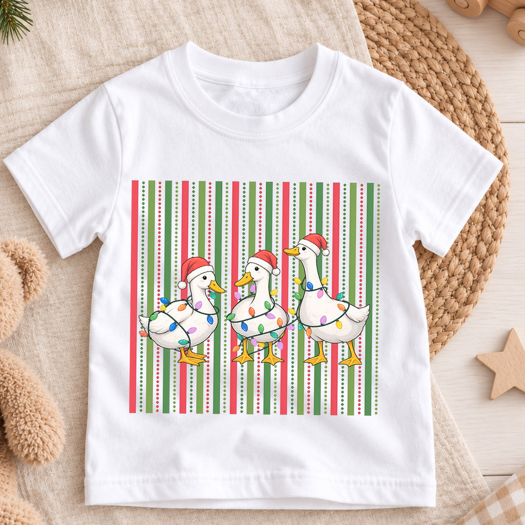 Christmas Duck Kids Shirt, Funny Goose Holiday Tee, Cute Festive Christmas Outfit, Holiday Gift for Boys and Girls Festive Xmas Gift Idea — product view 3