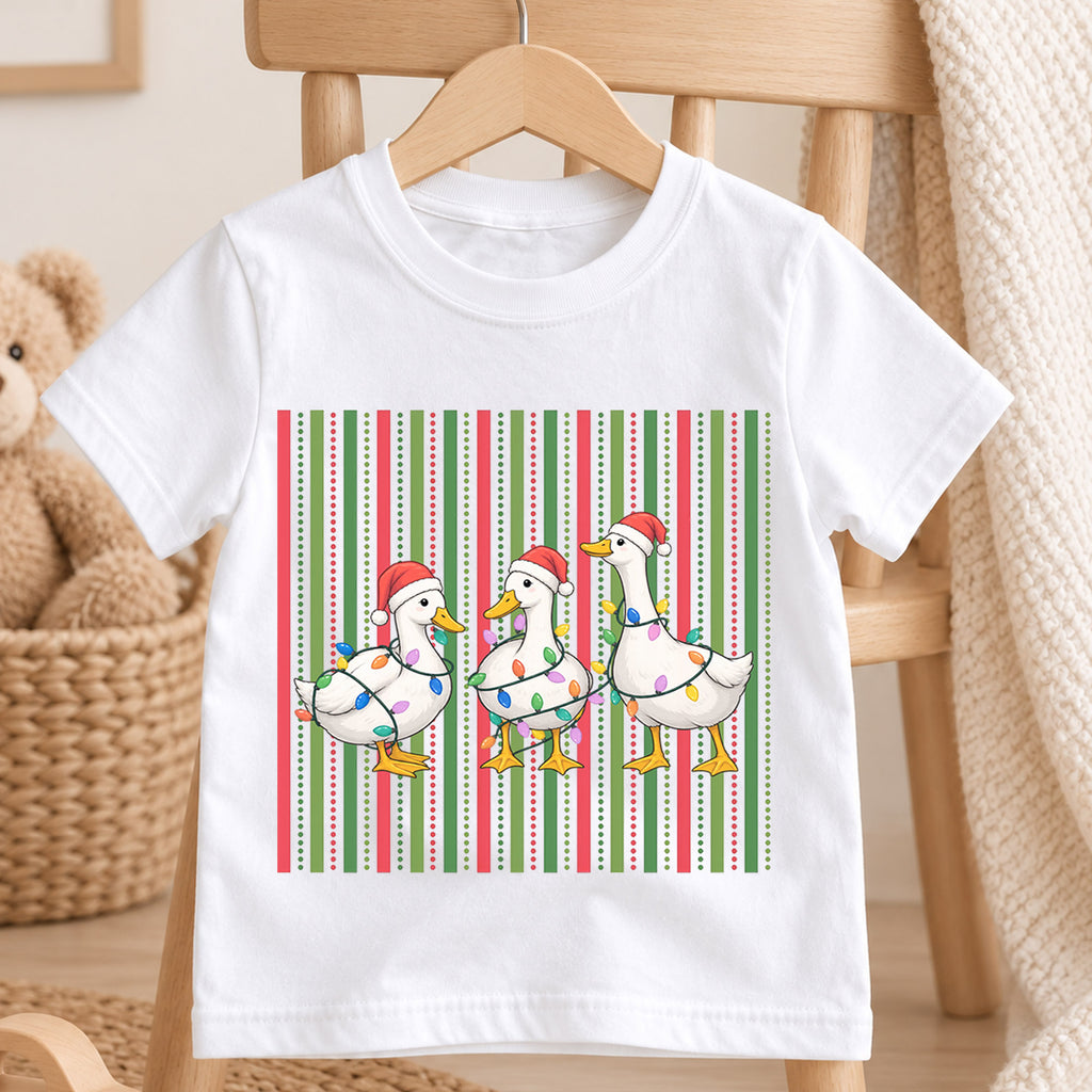 Christmas Duck Kids Shirt, Funny Goose Holiday Tee, Cute Festive Christmas Outfit, Holiday Gift for Boys and Girls Festive Xmas Gift Idea — product view 4