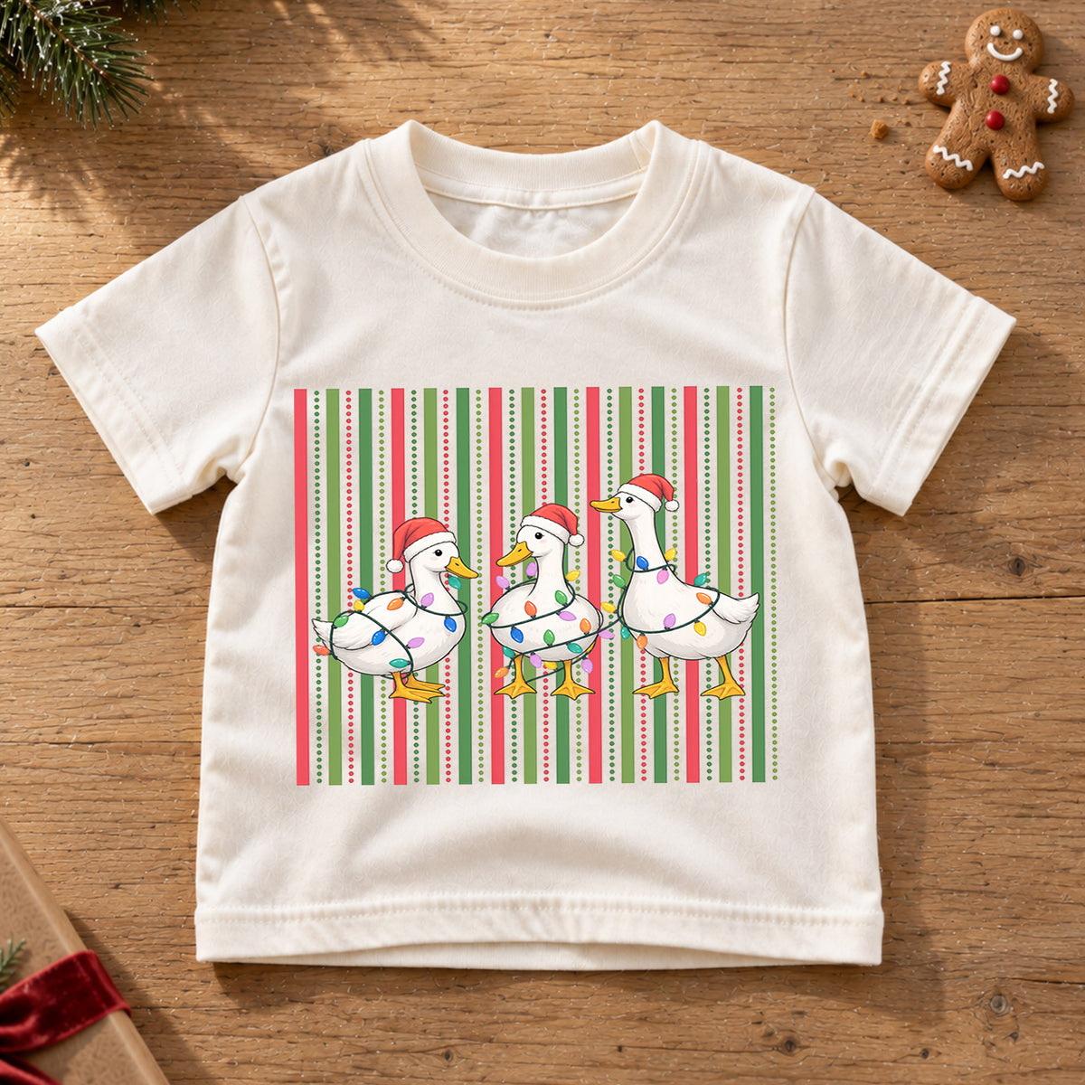 Christmas Duck Kids Shirt, Funny Goose Holiday Tee, Cute Festive Christmas Outfit, Holiday Gift for Boys and Girls Festive Xmas Gift Idea — product view 6