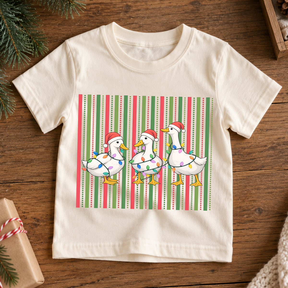 Christmas Duck Kids Shirt, Funny Goose Holiday Tee, Cute Festive Christmas Outfit, Holiday Gift for Boys and Girls Festive Xmas Gift Idea — product view 7