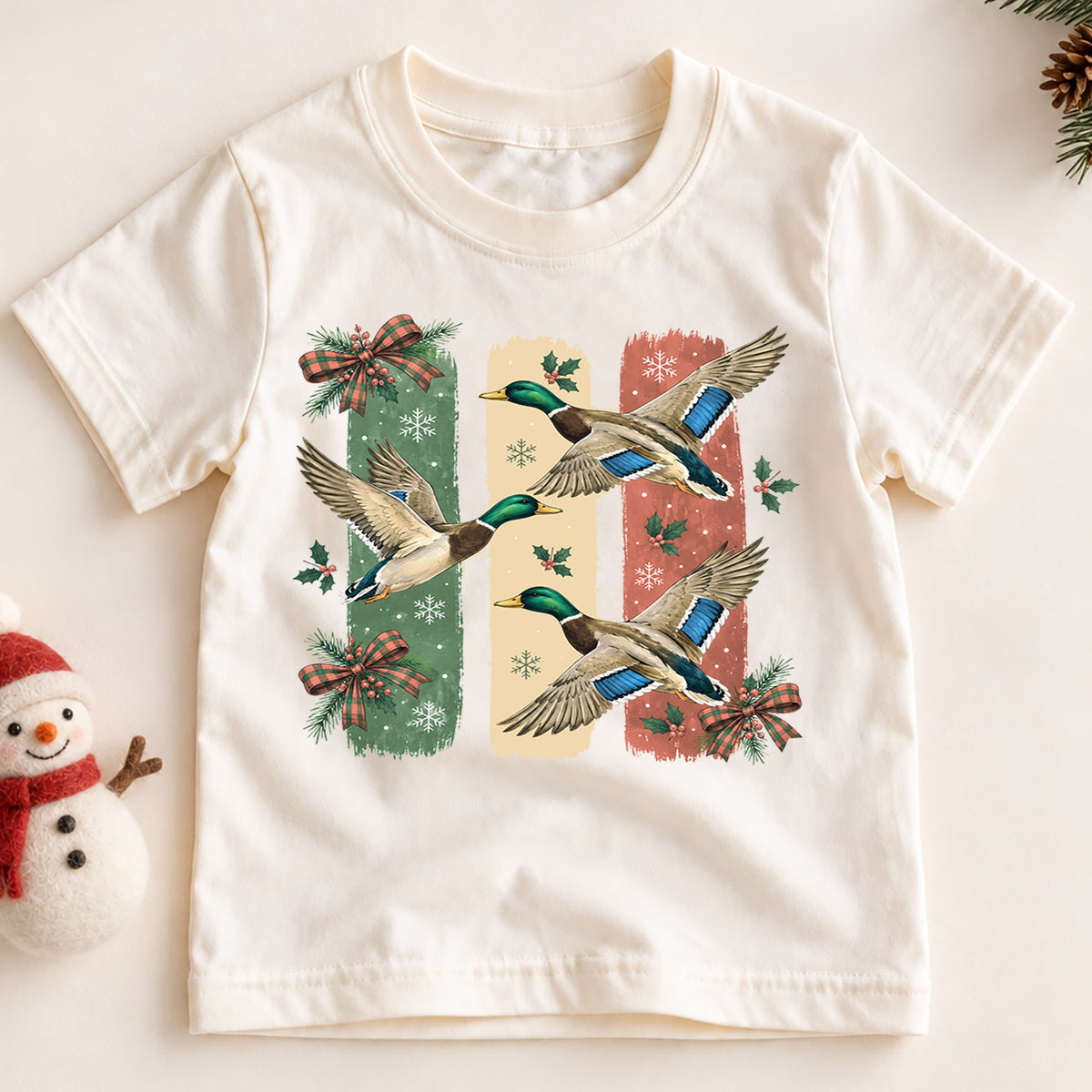 Christmas Duck Kids Shirt, Flying Mallard Holiday Tee, Cute Festive Christmas Outfit, Holiday Gift for Boys and Girls Holiday Gift Idea — product view 2