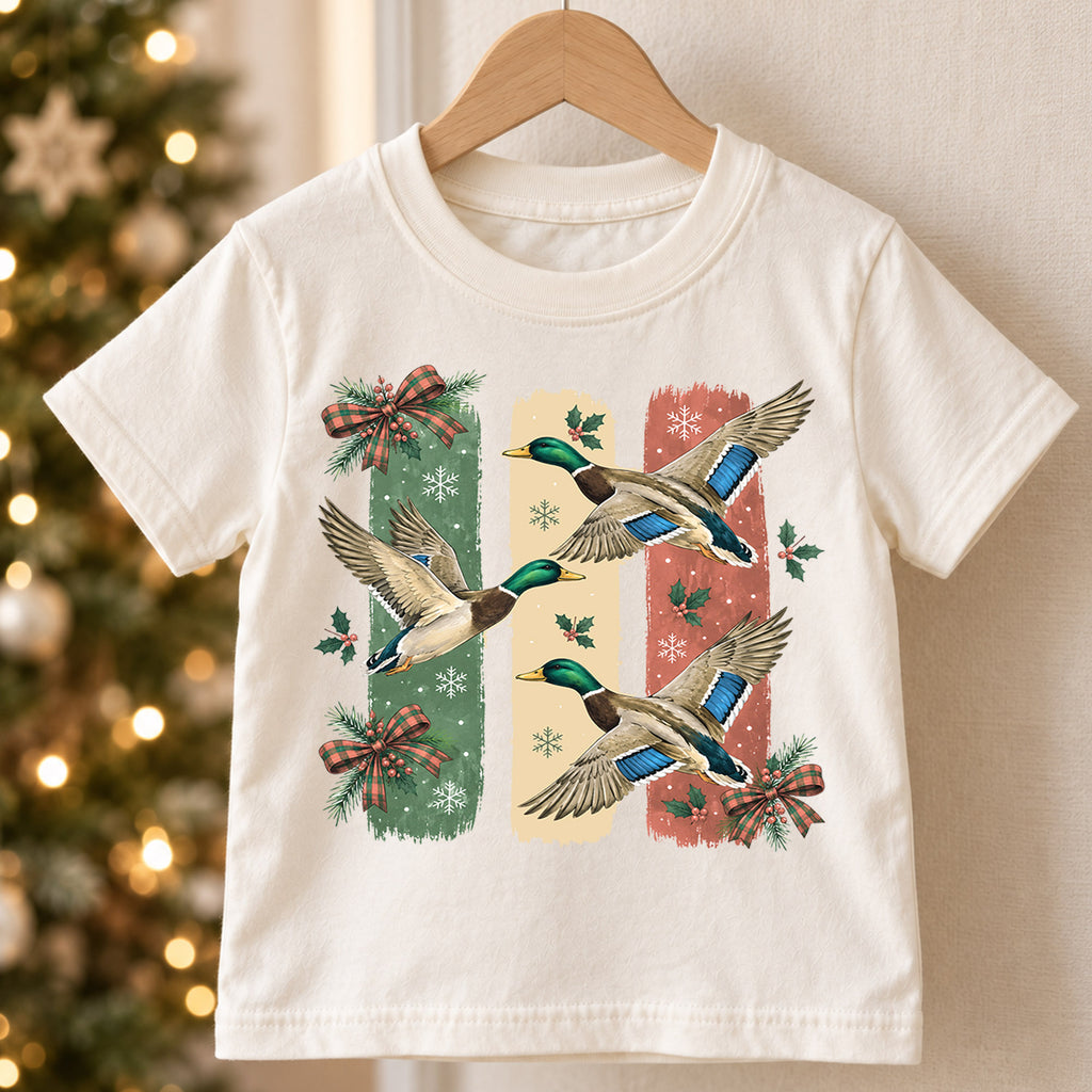 Christmas Duck Kids Shirt, Flying Mallard Holiday Tee, Cute Festive Christmas Outfit, Holiday Gift for Boys and Girls Holiday Gift Idea — product view 5