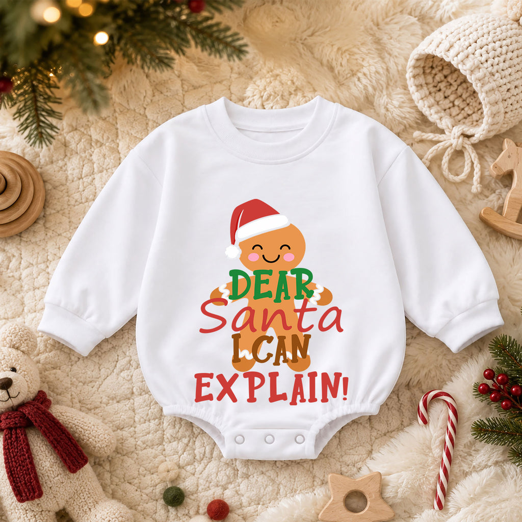 Dear Santa I Can Explain Baby Christmas Romper, Gingerbread Holiday Outfit, Funny Christmas Baby Clothes, Toddler Xmas Gift — product view 3