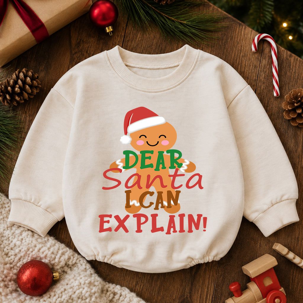 Dear Santa I Can Explain Baby Christmas Romper, Gingerbread Holiday Outfit, Funny Christmas Baby Clothes, Toddler Xmas Gift — product view 6
