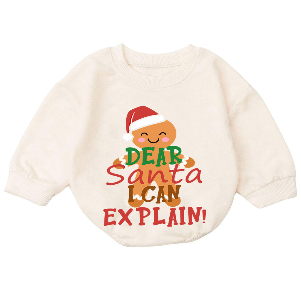 Dear Santa I Can Explain Baby Christmas Romper, Gingerbread Holiday Outfit, Funny Christmas Baby Clothes, Toddler Xmas Gift — product view 7