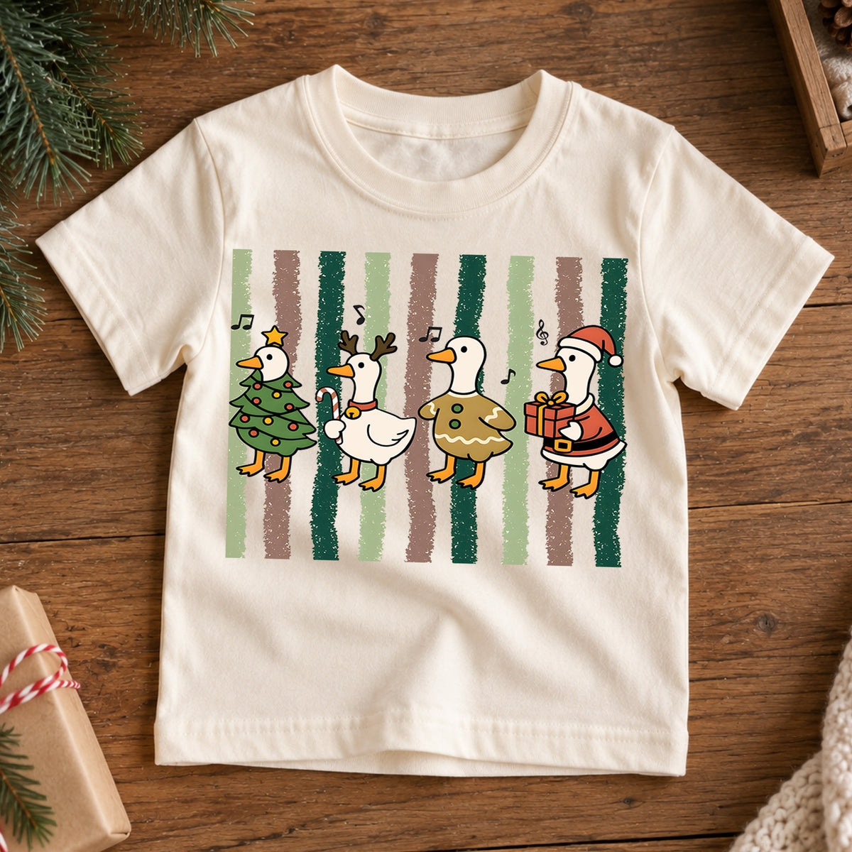 Christmas Goose Kids Shirt, Retro Holiday Duck Tee, Cute Festive Christmas Outfit, Holiday Gift for Boys and Girls Cute Xmas Gift for Kids — product view 7