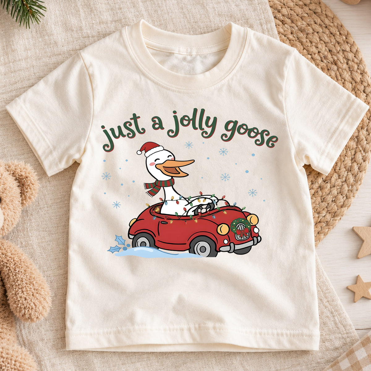 Just a Jolly Goose Christmas Shirt, Funny Holiday Car Tee, Cute Festive Christmas Outfit, Holiday Gift for Kids Holiday Gift for Little Ones — product view 1