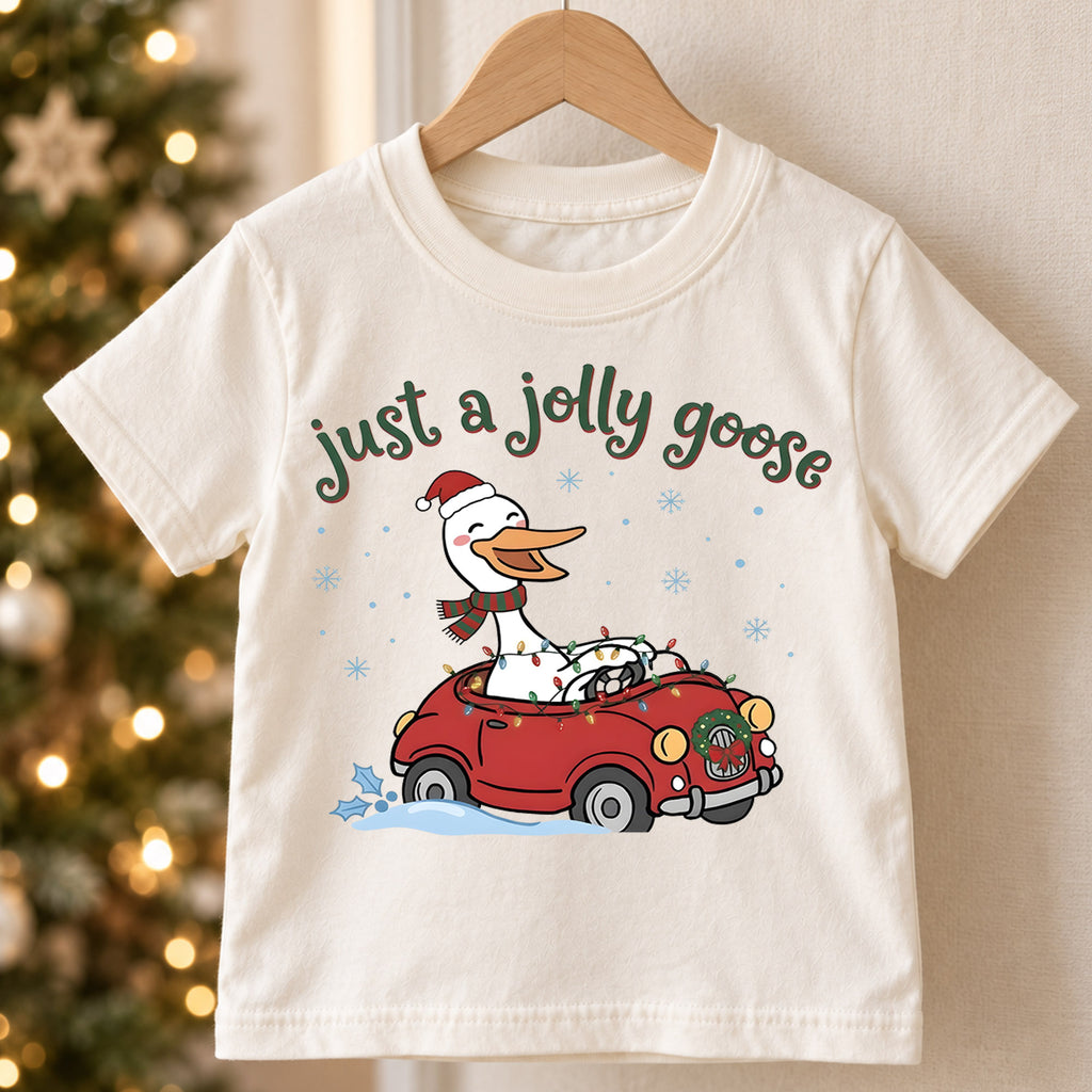 Just a Jolly Goose Christmas Shirt, Funny Holiday Car Tee, Cute Festive Christmas Outfit, Holiday Gift for Kids Holiday Gift for Little Ones — product view 5
