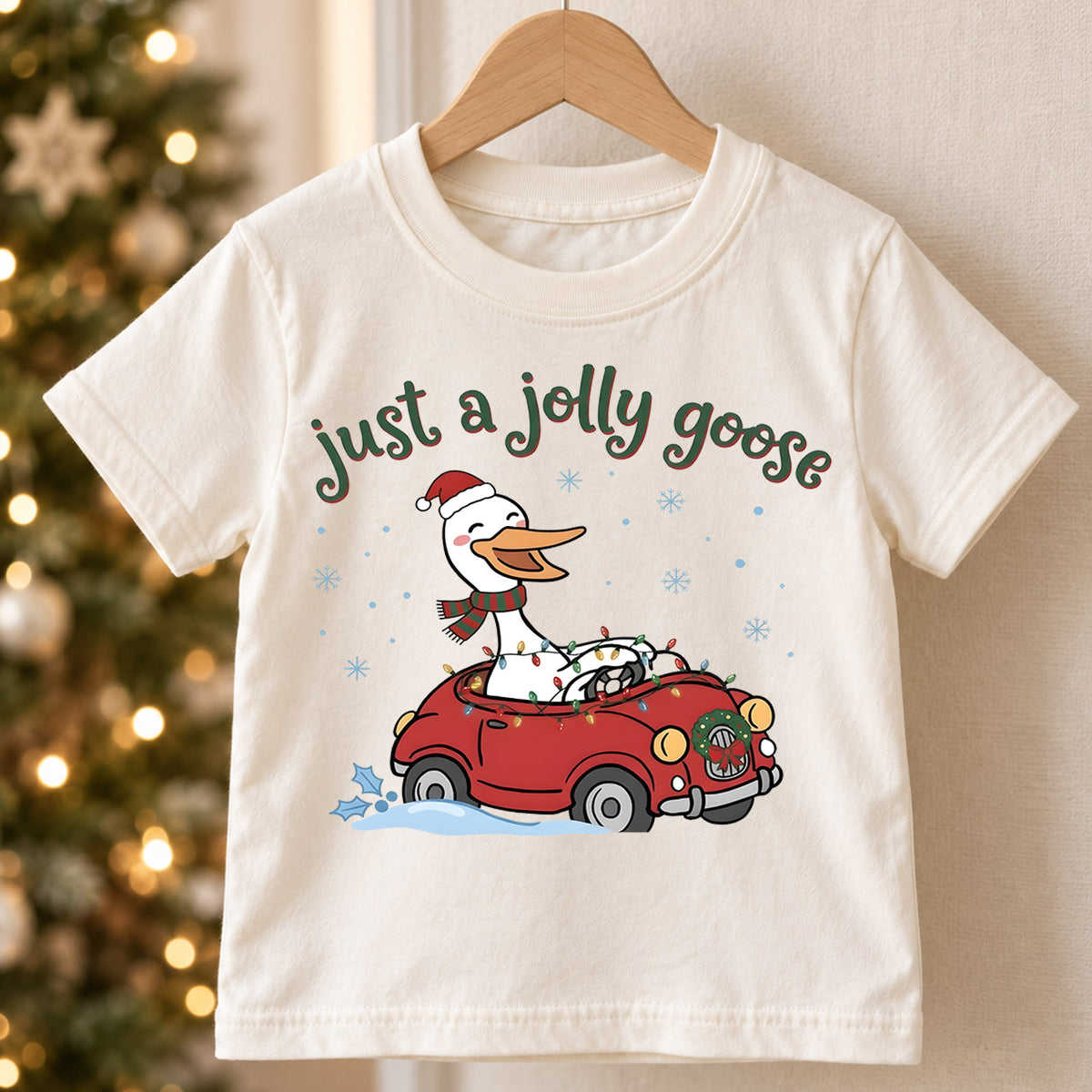 Just a Jolly Goose Christmas Shirt, Funny Holiday Car Tee, Cute Festive Christmas Outfit, Holiday Gift for Kids Holiday Gift for Little Ones — product view 5
