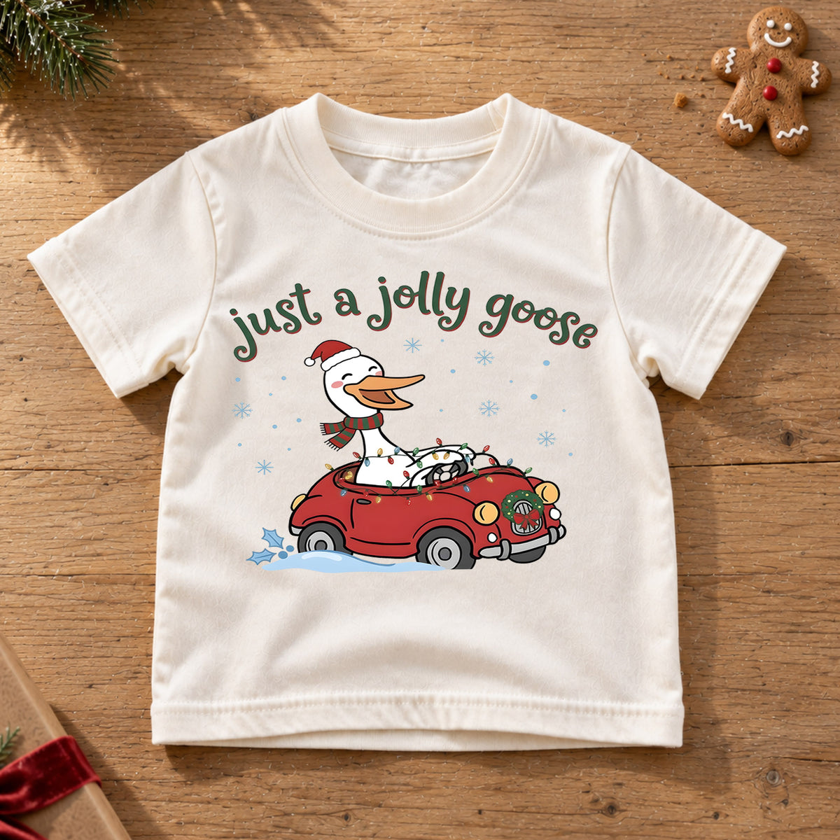 Just a Jolly Goose Christmas Shirt, Funny Holiday Car Tee, Cute Festive Christmas Outfit, Holiday Gift for Kids Holiday Gift for Little Ones — product view 6