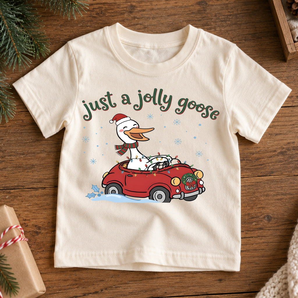 Just a Jolly Goose Christmas Shirt, Funny Holiday Car Tee, Cute Festive Christmas Outfit, Holiday Gift for Kids Holiday Gift for Little Ones — product view 7