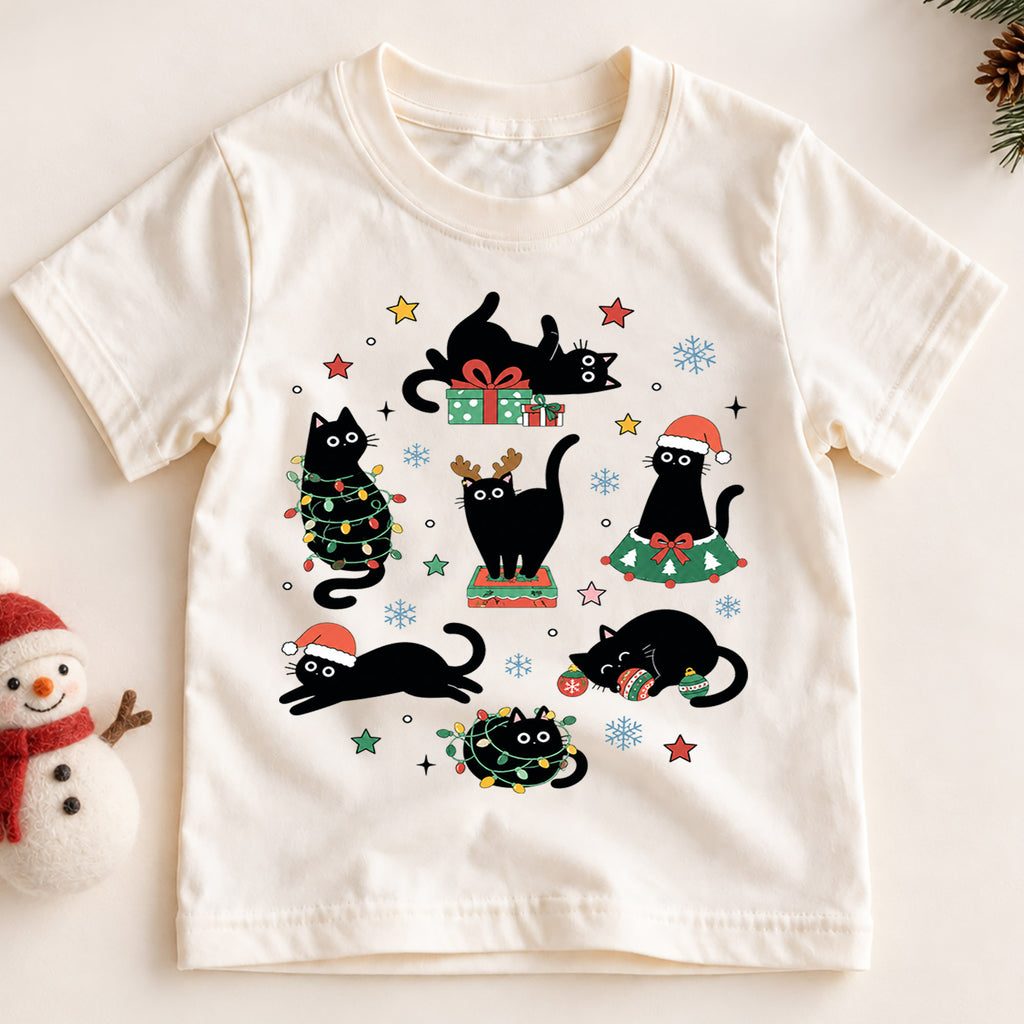 Funny Black Cat Christmas Shirt for Kids, Holiday Kitty Tee, Cute Festive Outfit, Christmas Gift for Cat Lovers Festive Holiday Gift Idea — product view 2