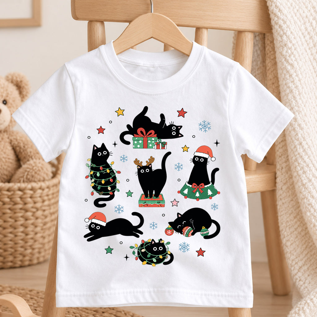 Funny Black Cat Christmas Shirt for Kids, Holiday Kitty Tee, Cute Festive Outfit, Christmas Gift for Cat Lovers Festive Holiday Gift Idea — product view 4