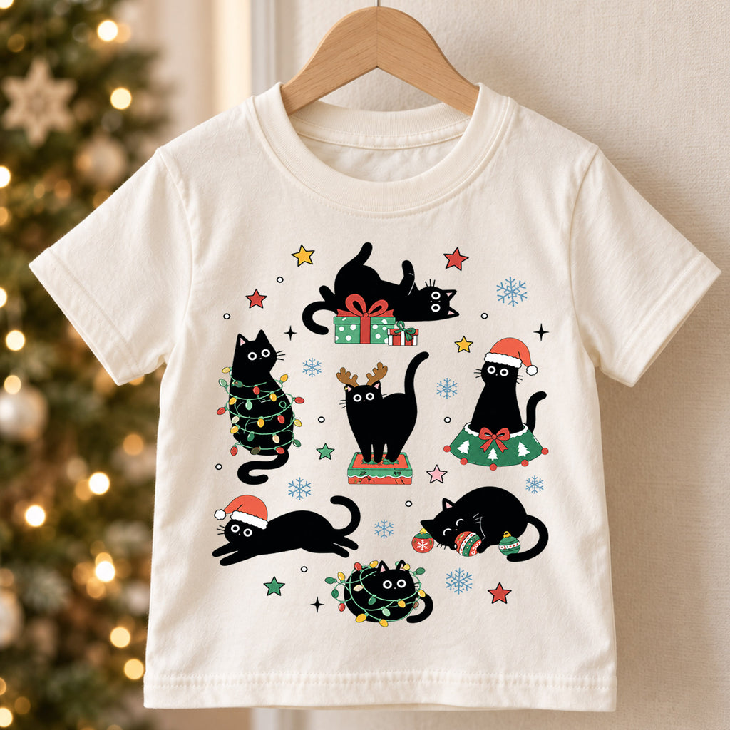 Funny Black Cat Christmas Shirt for Kids, Holiday Kitty Tee, Cute Festive Outfit, Christmas Gift for Cat Lovers Festive Holiday Gift Idea — product view 5