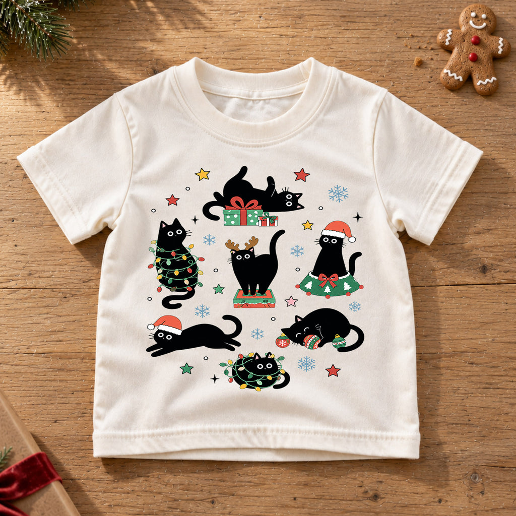Funny Black Cat Christmas Shirt for Kids, Holiday Kitty Tee, Cute Festive Outfit, Christmas Gift for Cat Lovers Festive Holiday Gift Idea — product view 6