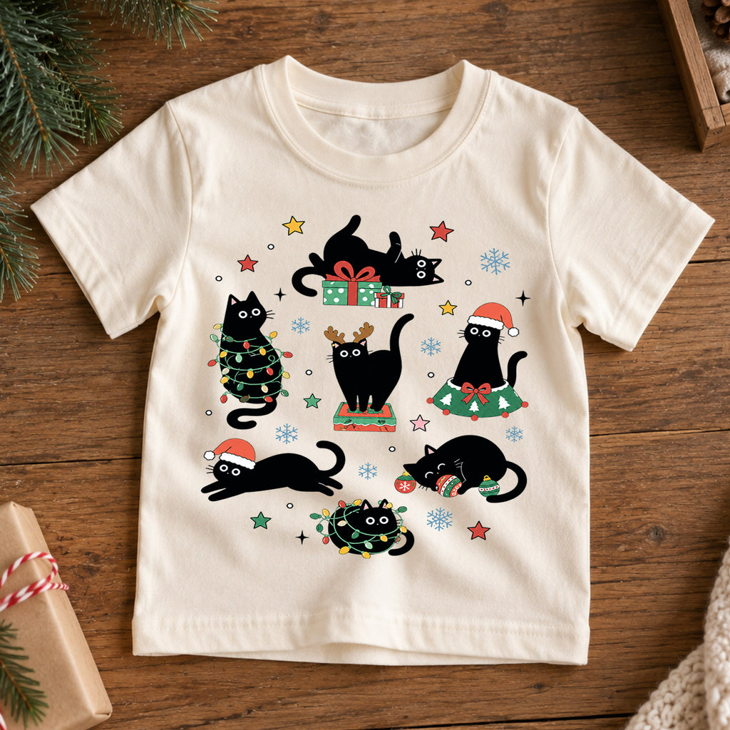 Funny Black Cat Christmas Shirt for Kids, Holiday Kitty Tee, Cute Festive Outfit, Christmas Gift for Cat Lovers Festive Holiday Gift Idea — product view 7