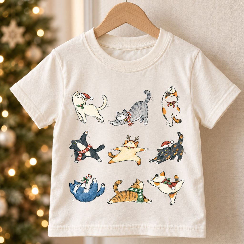Christmas Cats Kids Shirt, Cute Holiday Kitty Character Tee, Festive Christmas Outfit, Holiday Gift for Kids Cute Christmas Gift Idea — product view 5