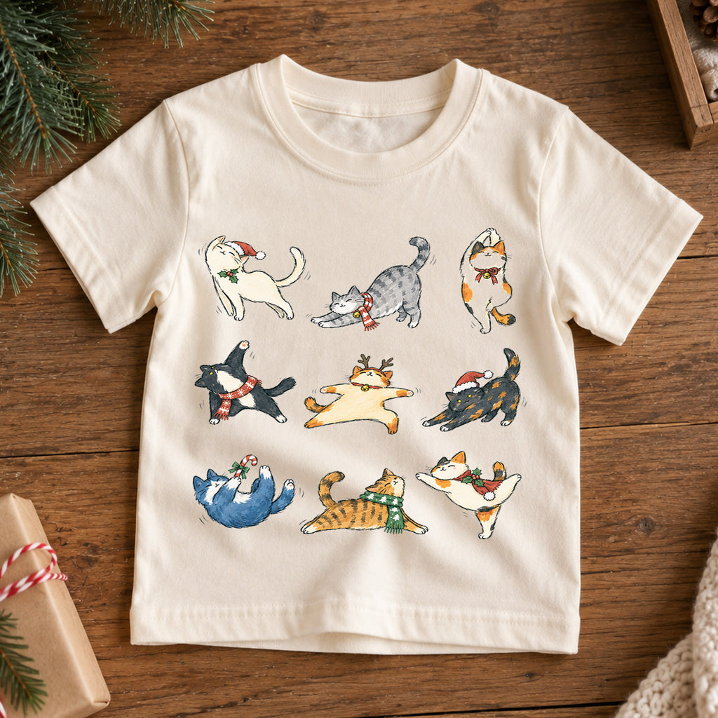 Christmas Cats Kids Shirt, Cute Holiday Kitty Character Tee, Festive Christmas Outfit, Holiday Gift for Kids Cute Christmas Gift Idea — product view 7