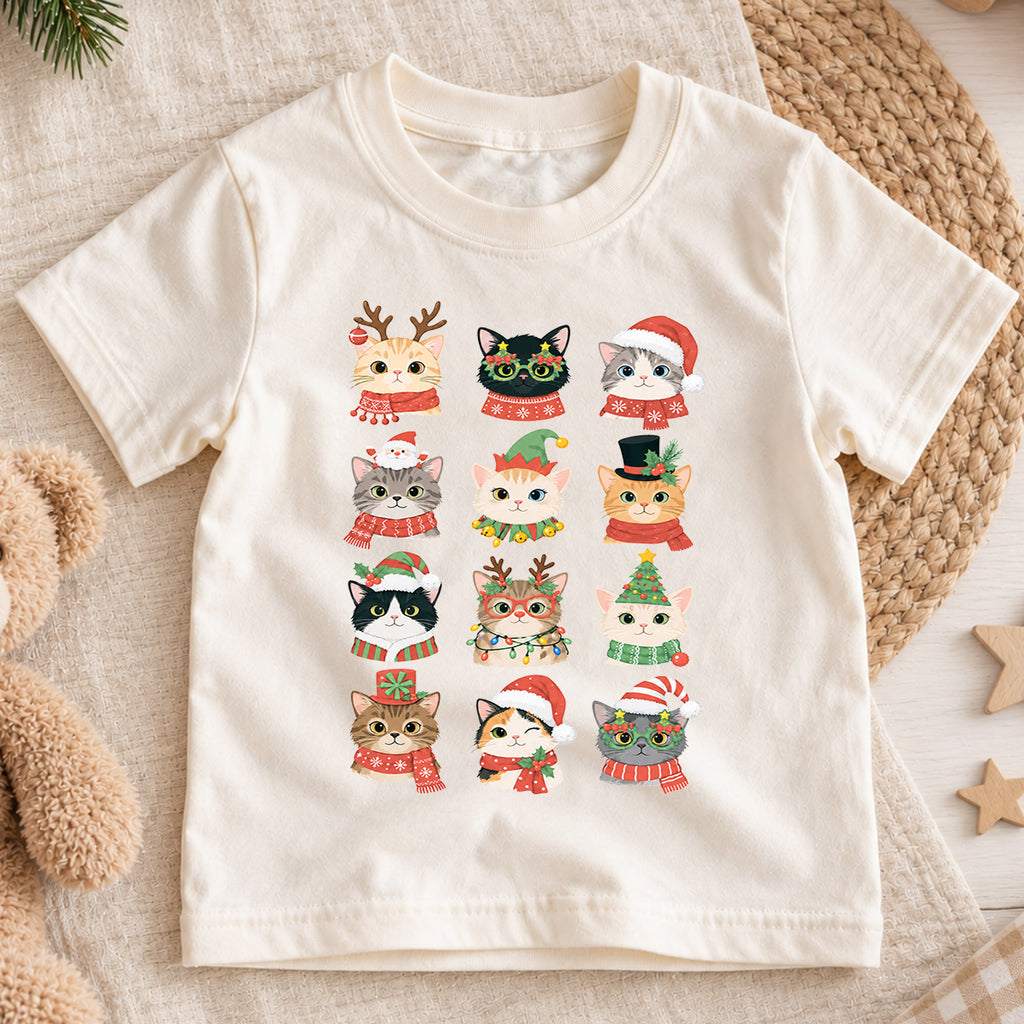Cute Christmas Cats Kids Shirt, Santa Hat Kitty Holiday Tee, Festive Holiday Outfit, Christmas Gift for Cat Lovers Cute Holiday Gift Idea — product view 1