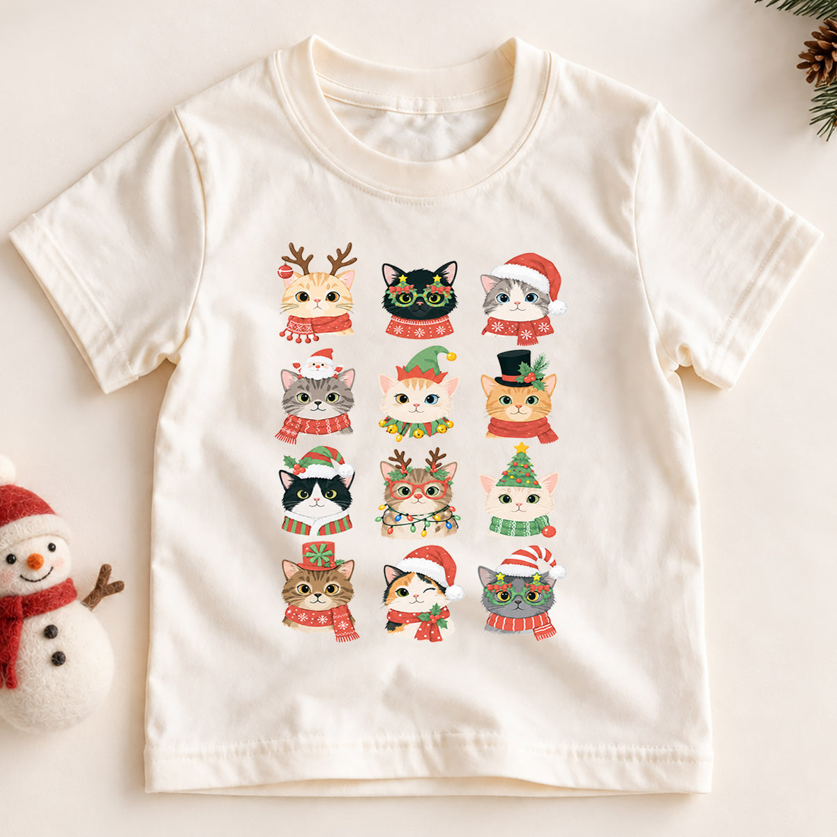 Cute Christmas Cats Kids Shirt, Santa Hat Kitty Holiday Tee, Festive Holiday Outfit, Christmas Gift for Cat Lovers Cute Holiday Gift Idea — product view 2