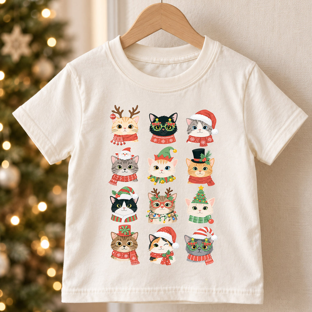 Cute Christmas Cats Kids Shirt, Santa Hat Kitty Holiday Tee, Festive Holiday Outfit, Christmas Gift for Cat Lovers Cute Holiday Gift Idea — product view 5