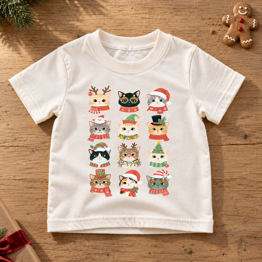 Cute Christmas Cats Kids Shirt, Santa Hat Kitty Holiday Tee, Festive Holiday Outfit, Christmas Gift for Cat Lovers Cute Holiday Gift Idea — product view 6