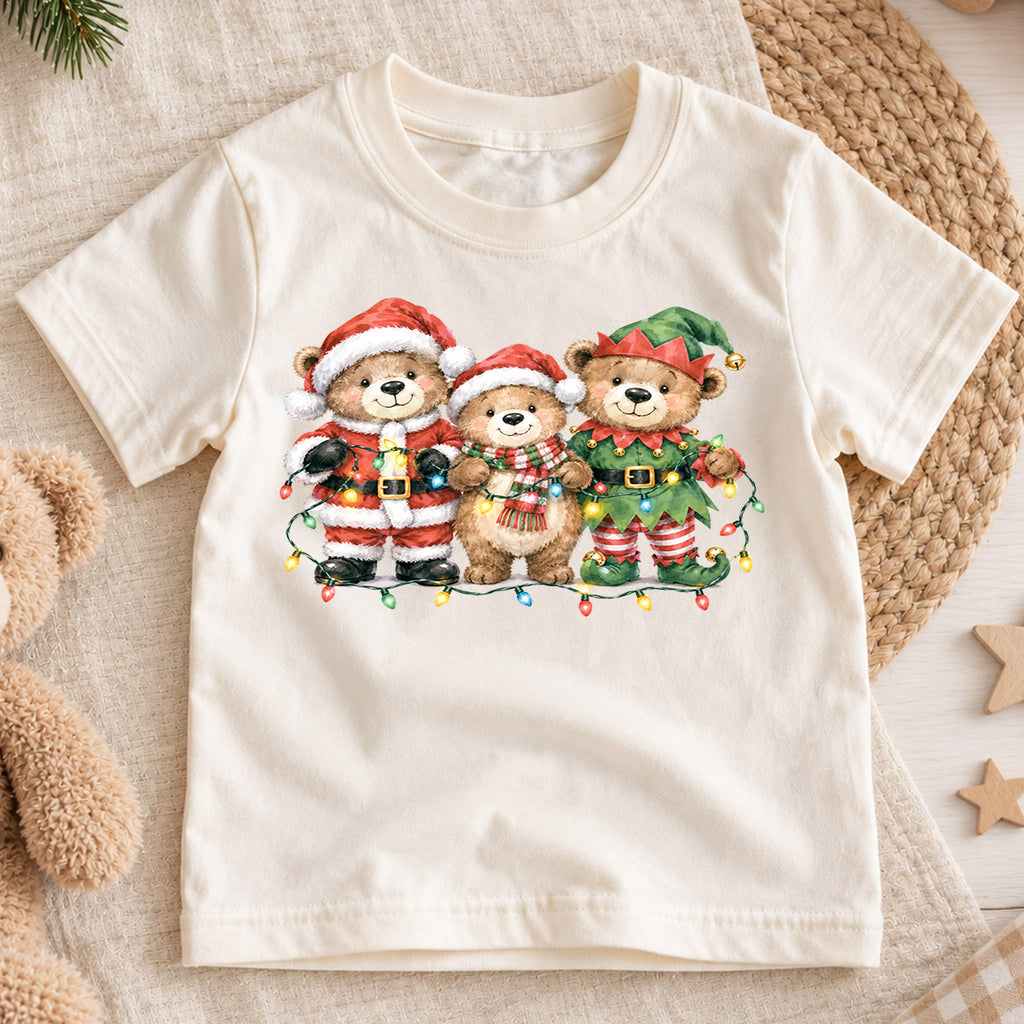 Teddy Bear Christmas Kids Shirt, Cute Santa Elf Holiday Tee, Festive Christmas Outfit, Holiday Gift for Boys and Girls Holiday Gift Idea — product view 1