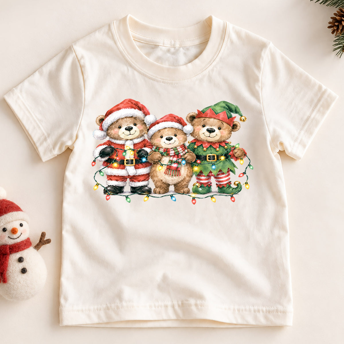 Teddy Bear Christmas Kids Shirt, Cute Santa Elf Holiday Tee, Festive Christmas Outfit, Holiday Gift for Boys and Girls Holiday Gift Idea — product view 2