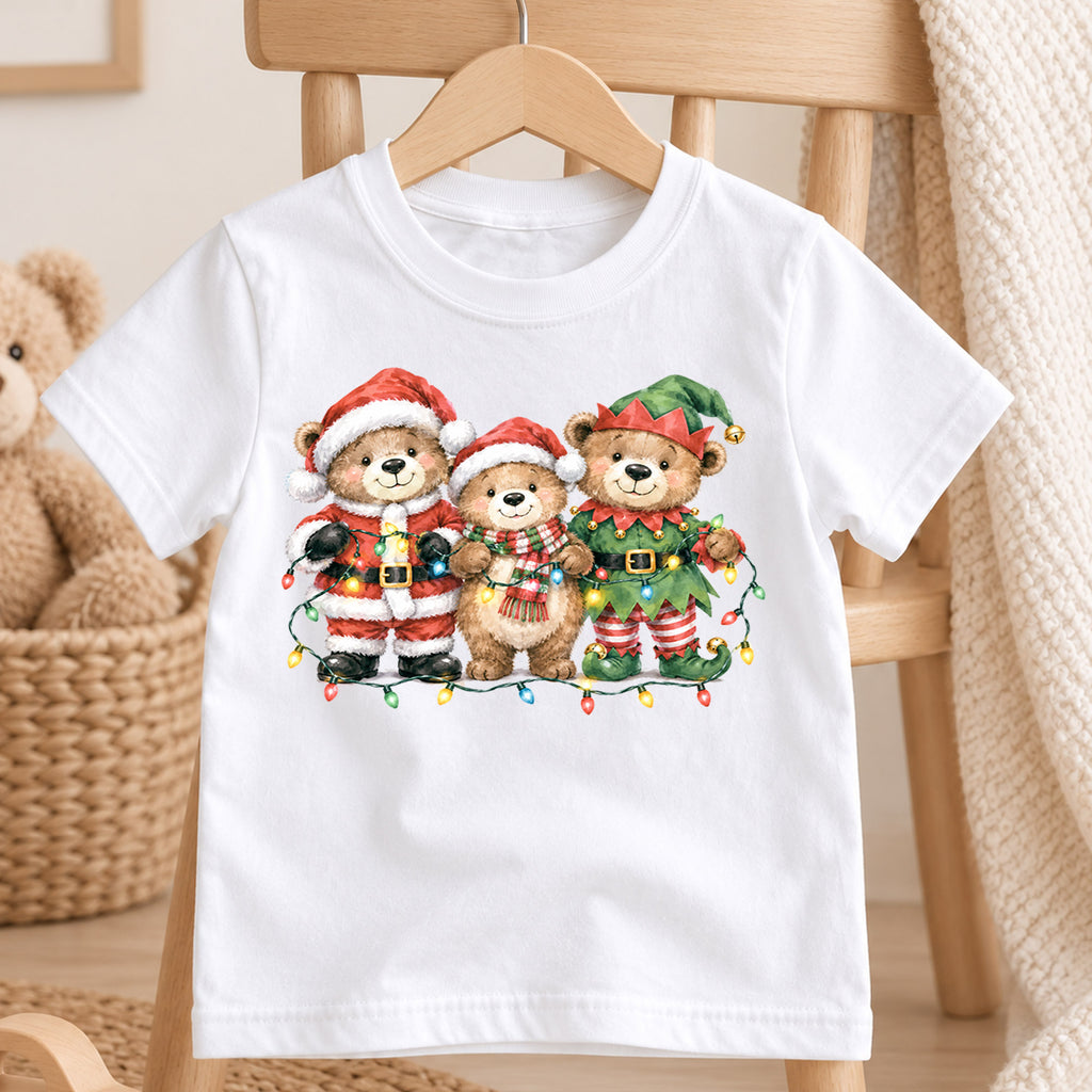 Teddy Bear Christmas Kids Shirt, Cute Santa Elf Holiday Tee, Festive Christmas Outfit, Holiday Gift for Boys and Girls Holiday Gift Idea — product view 4