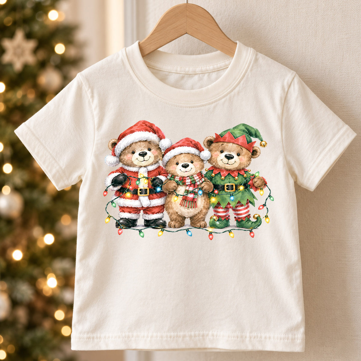 Teddy Bear Christmas Kids Shirt, Cute Santa Elf Holiday Tee, Festive Christmas Outfit, Holiday Gift for Boys and Girls Holiday Gift Idea — product view 5
