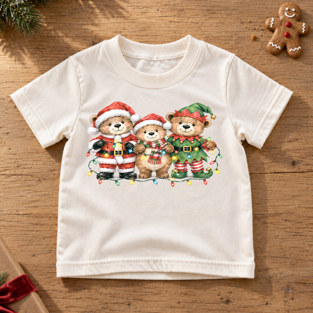 Teddy Bear Christmas Kids Shirt, Cute Santa Elf Holiday Tee, Festive Christmas Outfit, Holiday Gift for Boys and Girls Holiday Gift Idea — product view 6