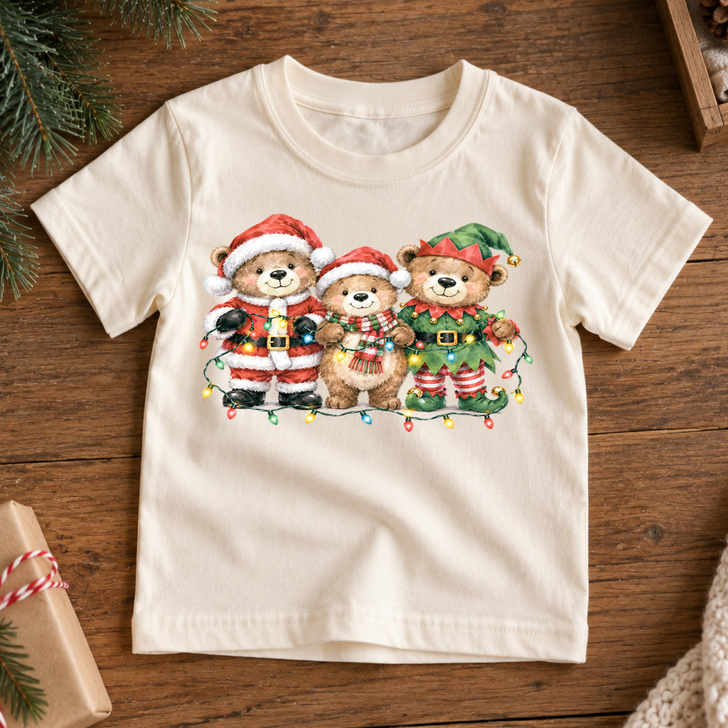 Teddy Bear Christmas Kids Shirt, Cute Santa Elf Holiday Tee, Festive Christmas Outfit, Holiday Gift for Boys and Girls Holiday Gift Idea — product view 7