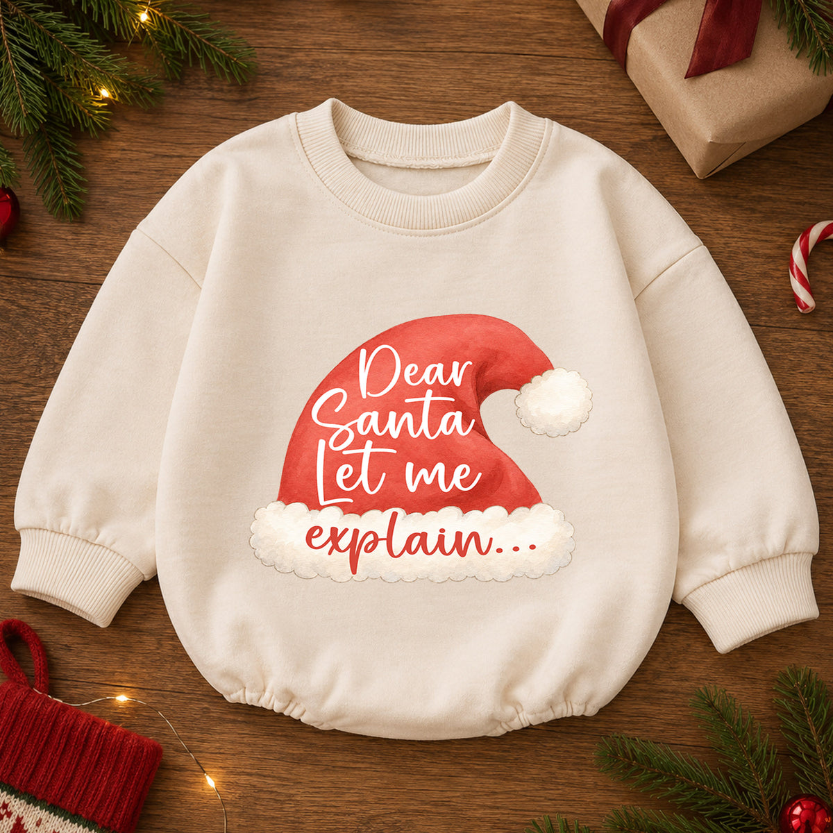 Funny Christmas Baby Romper, Dear Santa Let Me Explain Quote Outfit, Cute Holiday Romper, Toddler Xmas Gift, 1st Christmas — product view 2