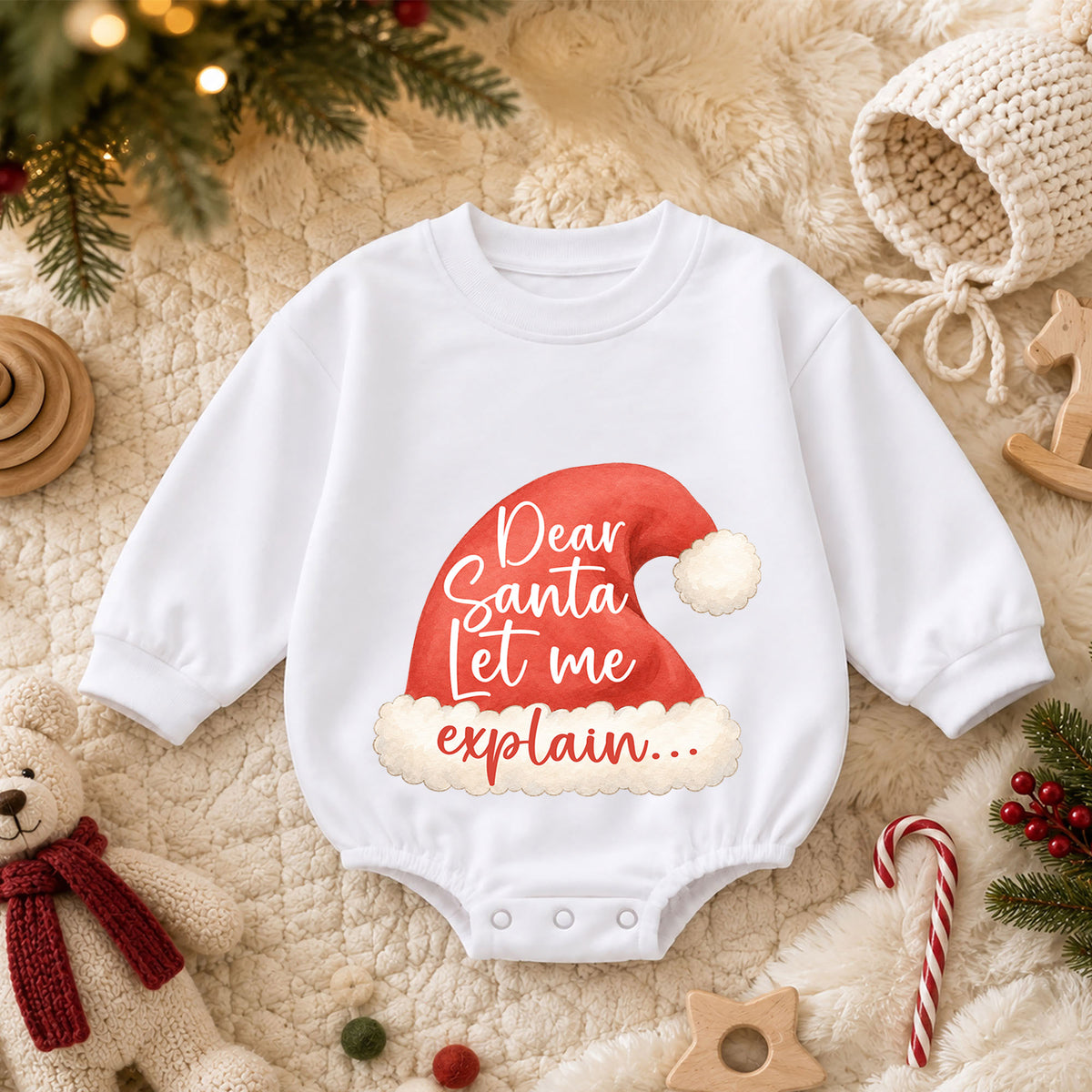 Funny Christmas Baby Romper, Dear Santa Let Me Explain Quote Outfit, Cute Holiday Romper, Toddler Xmas Gift, 1st Christmas — product view 3
